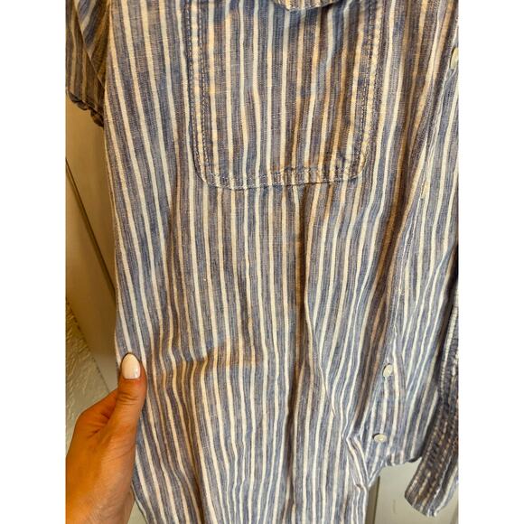 Linen Cotton Striped Blue White Nautical Merona Classic Fit Button Down XL - Picture 3 of 6